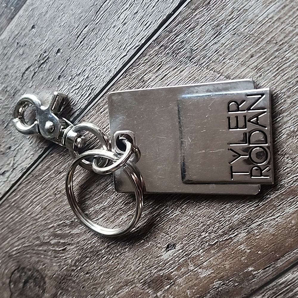 Tyler Rodan Logo Silver Toned Keychain Purse Charm 2.5"x1.5"